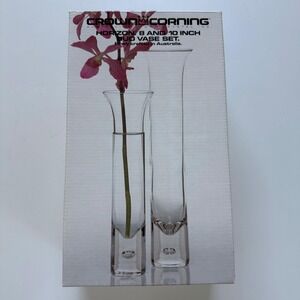 Crown Corning Horizon Bud Vase Set 8" & 10" Vintage Australian Crystal Glass-Box
